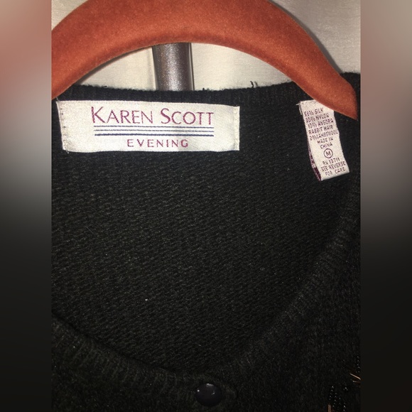 Karen Scott Evening | Women’s Black Cardigan Sweater with Bead Embellishments - Picture 2 of 10